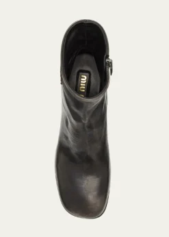 Miu MiuVintage Leather Block-Heel Booties