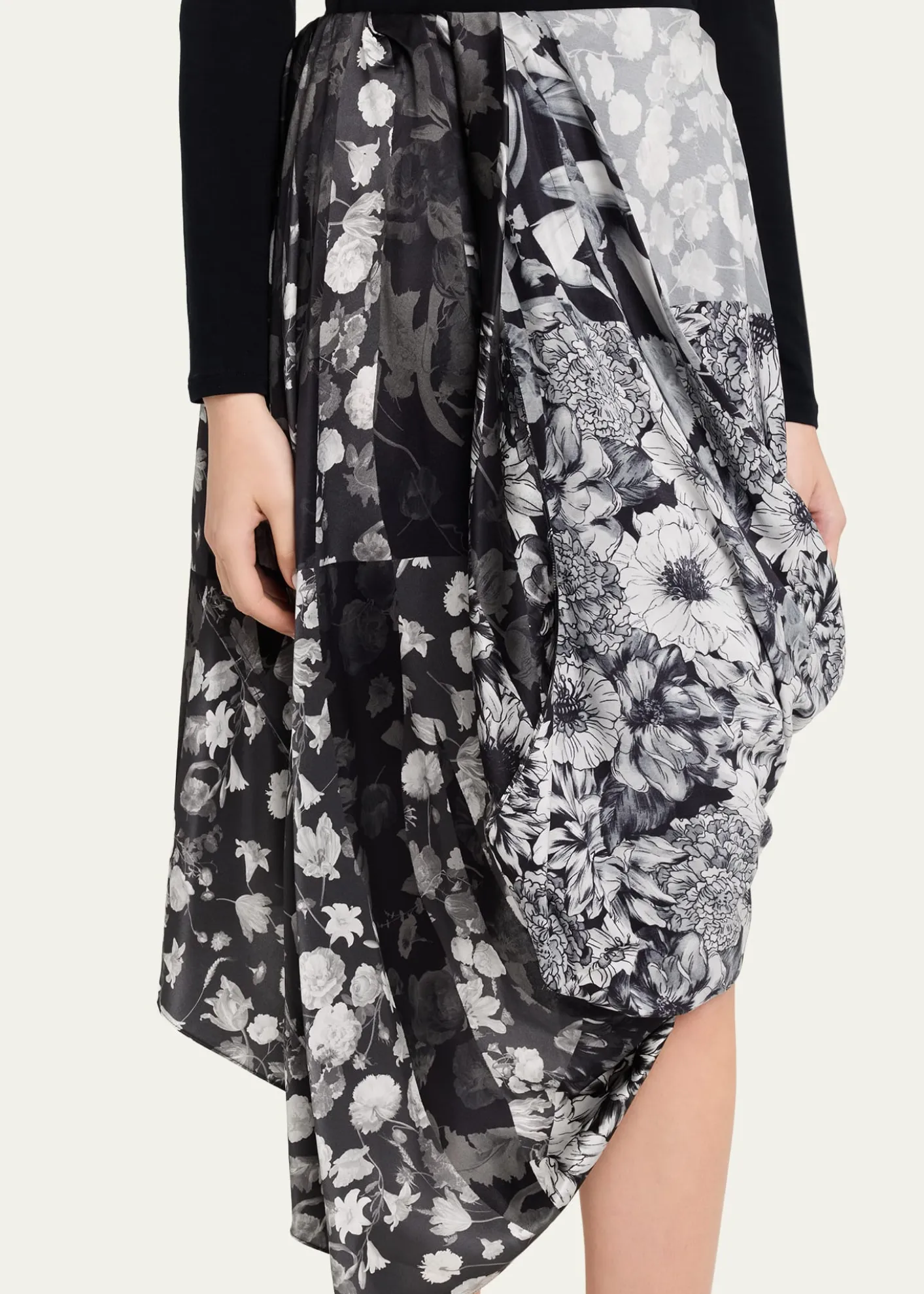 MM6 Maison MargielaDraped Floral Silk Midi Skirt