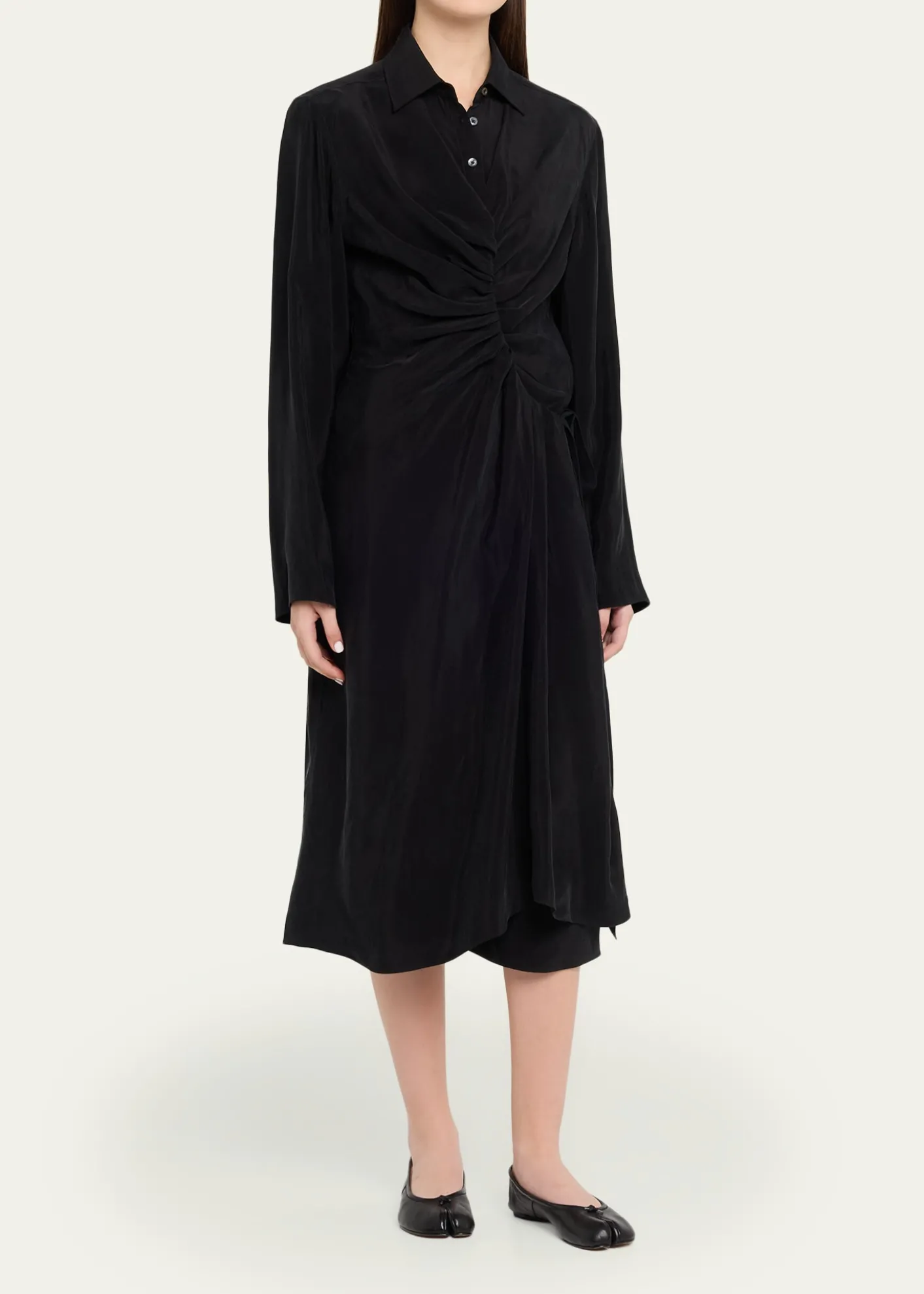 MM6 Maison MargielaDraped Long-Sleeve Shirtdress
