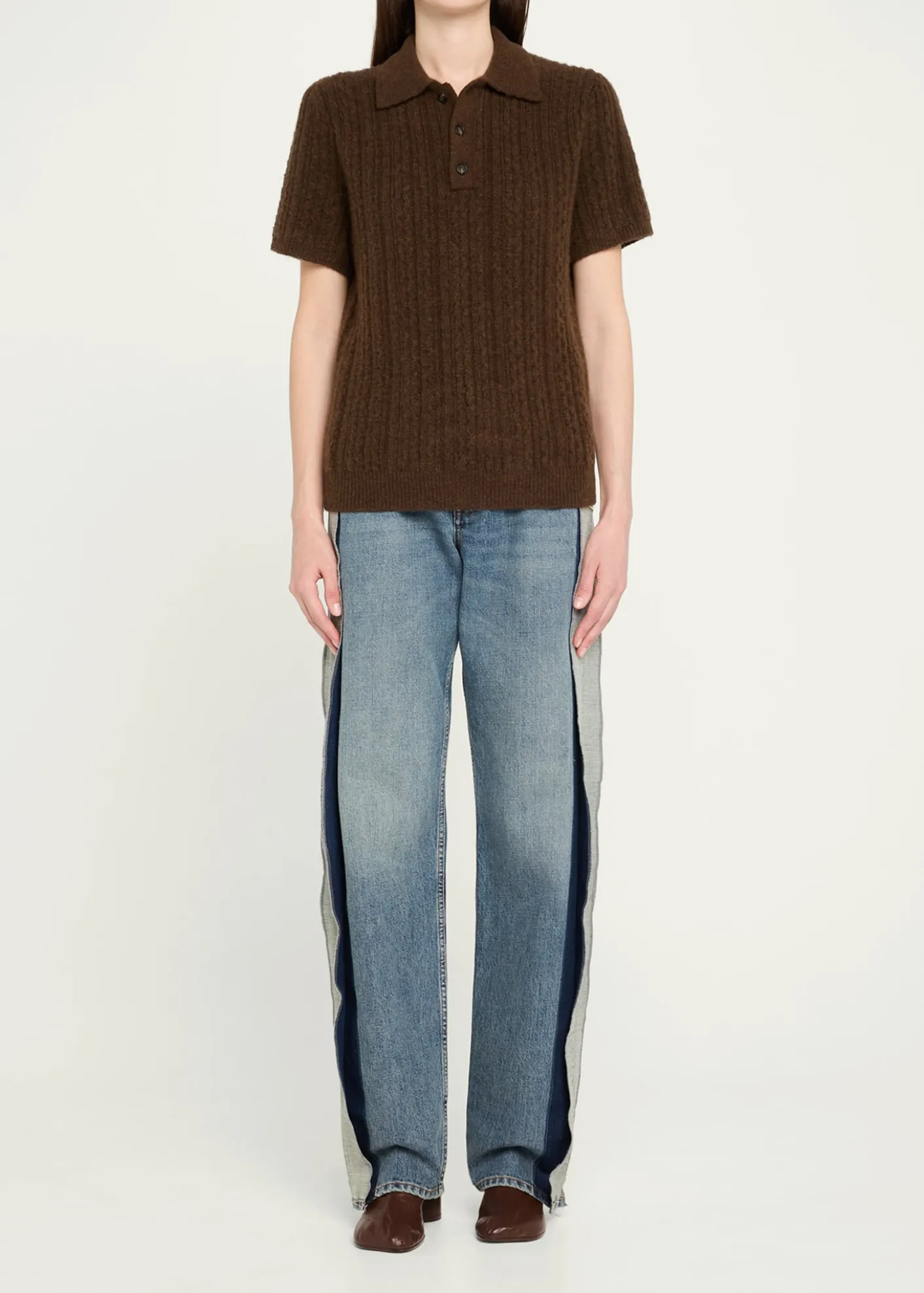 MM6 Maison MargielaShort-Sleeve Cable-Knit Polo Shirt