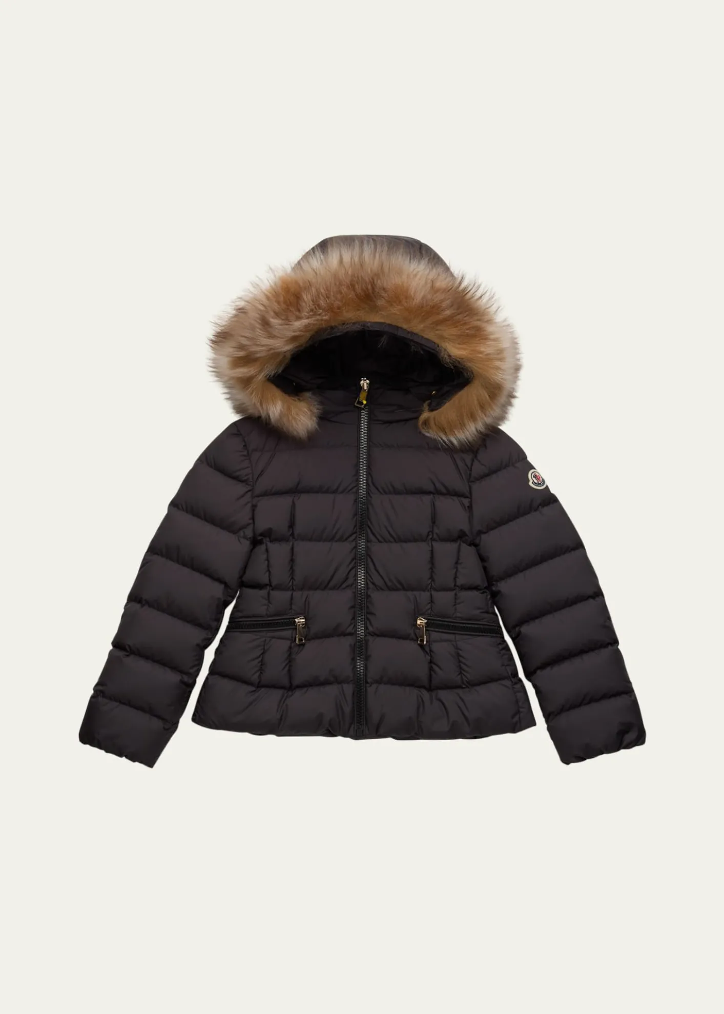 Moncler Girl's Bodette Puffer Jacket W/ Dyed Shearling Hood, Size 4-6