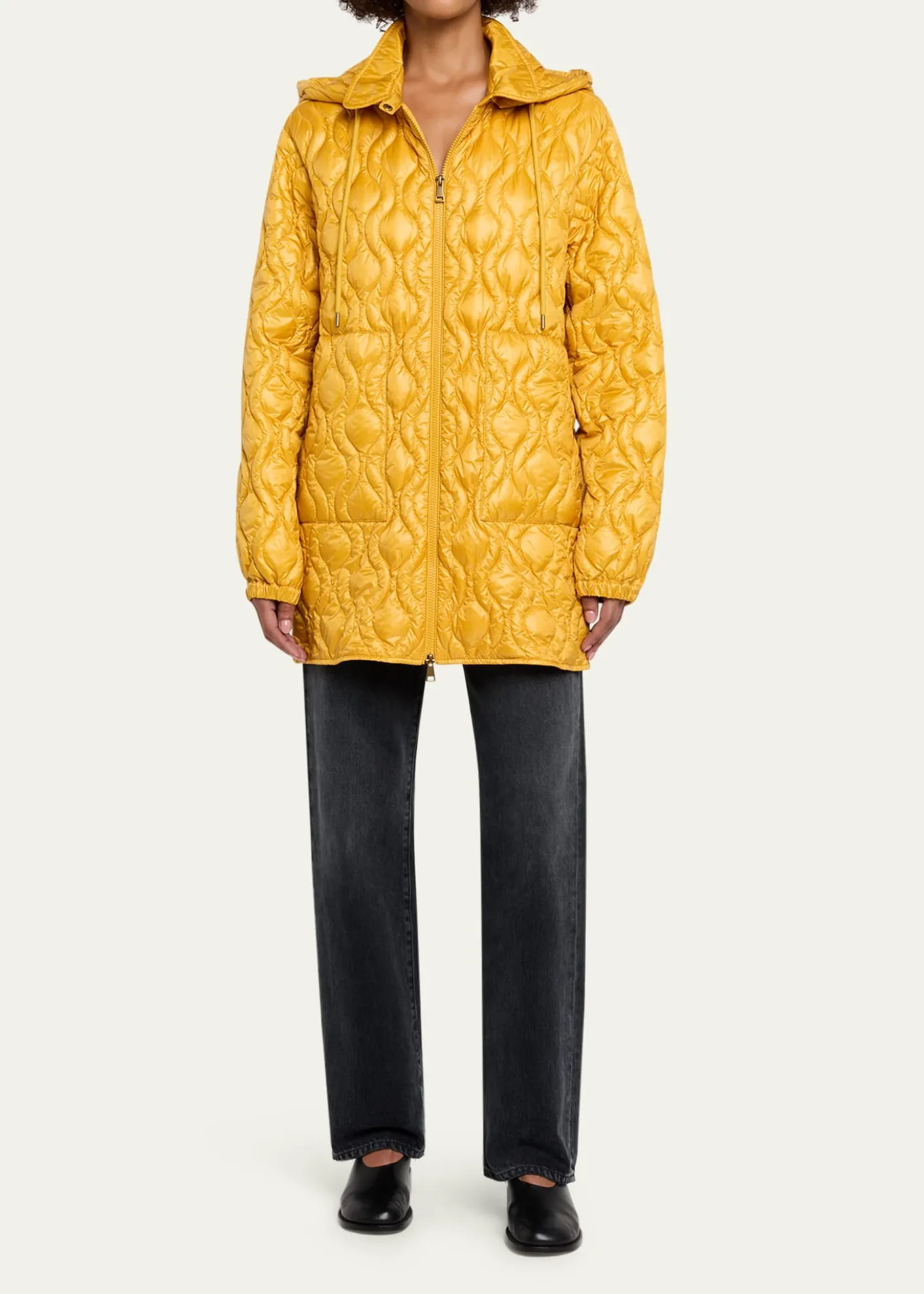 MonclerBalette Geometric Quilted Mid-Length Down Jacket