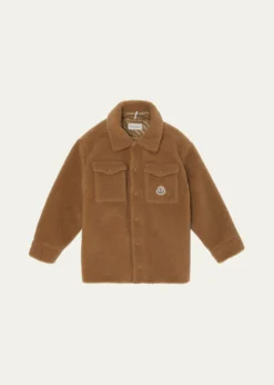 MonclerBoy's Teddy Fleece Logo-Patch Shirt Jacket, Size 4-6