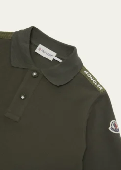 MonclerBoy's Logo Tape Long-Sleeve Polo Shirt, Size 12-14