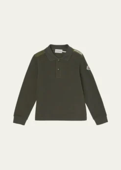 MonclerBoy's Logo Tape Long-Sleeve Polo Shirt, Size 12-14