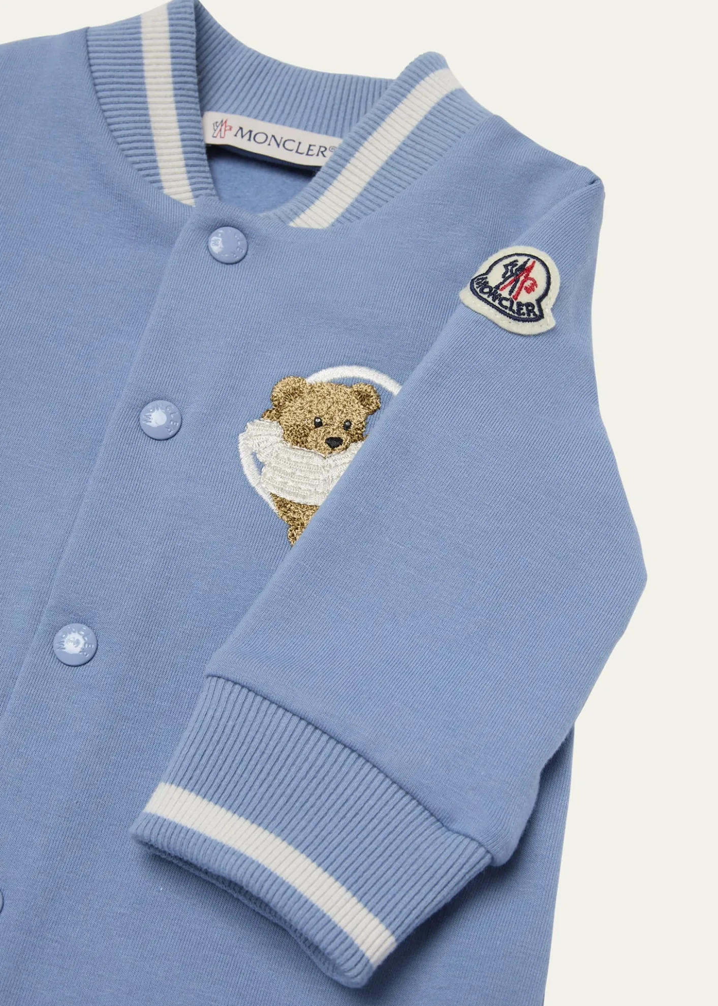MonclerBoy's Teddy Bear Varsity Footed Romper, Size 1M-24M
