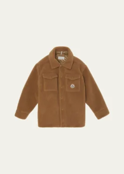 MonclerBoy's Teddy Fleece Logo-Patch Shirt Jacket, Size 8-10
