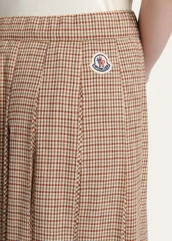 MonclerCheck Pleated Wool Midi Skirt