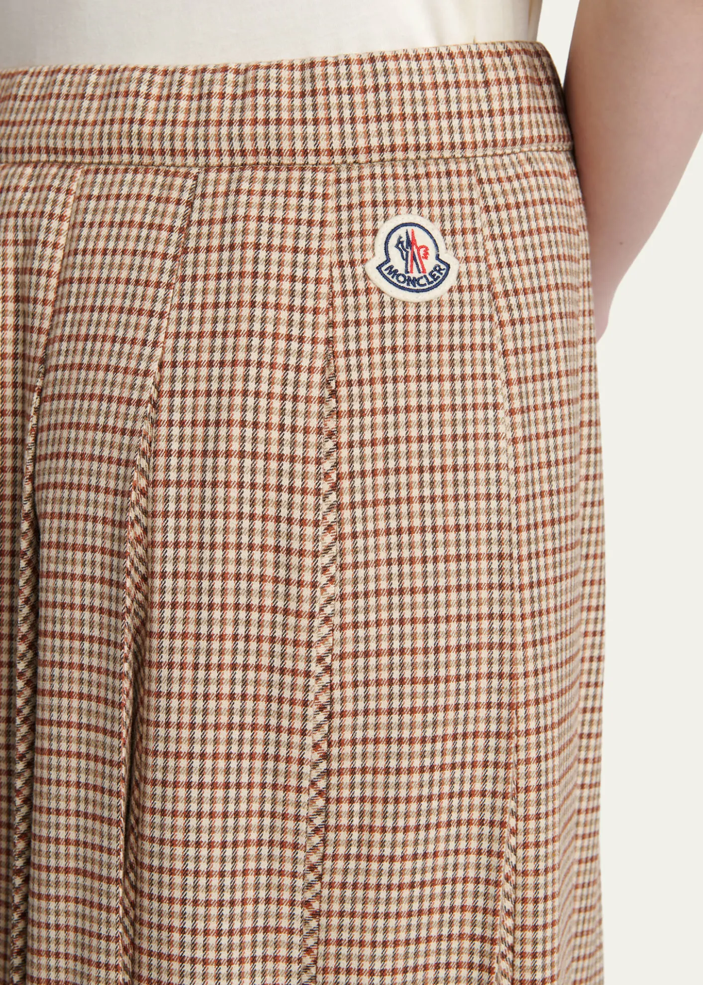 MonclerCheck Pleated Wool Midi Skirt