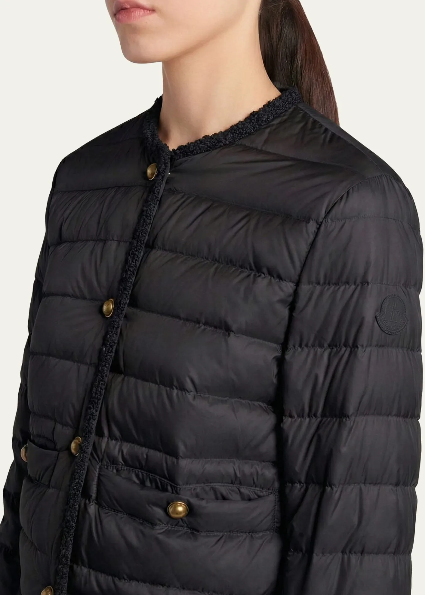 MonclerFleurs Bouclé-Trim Short Down Jacket