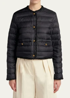 MonclerFleurs Bouclé-Trim Short Down Jacket