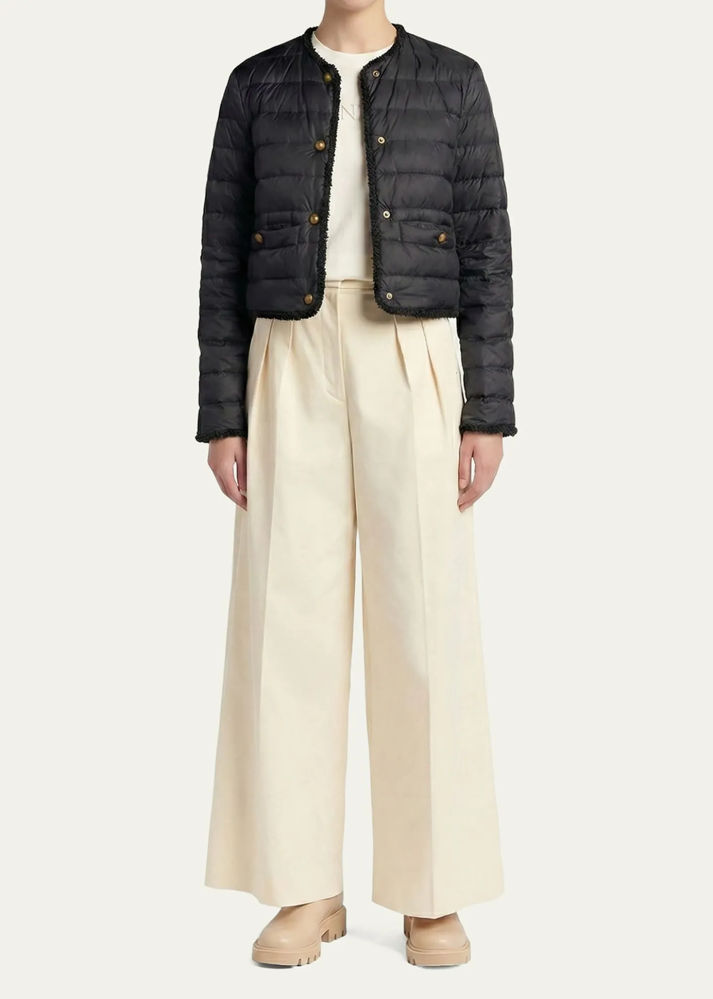 MonclerFleurs Bouclé-Trim Short Down Jacket