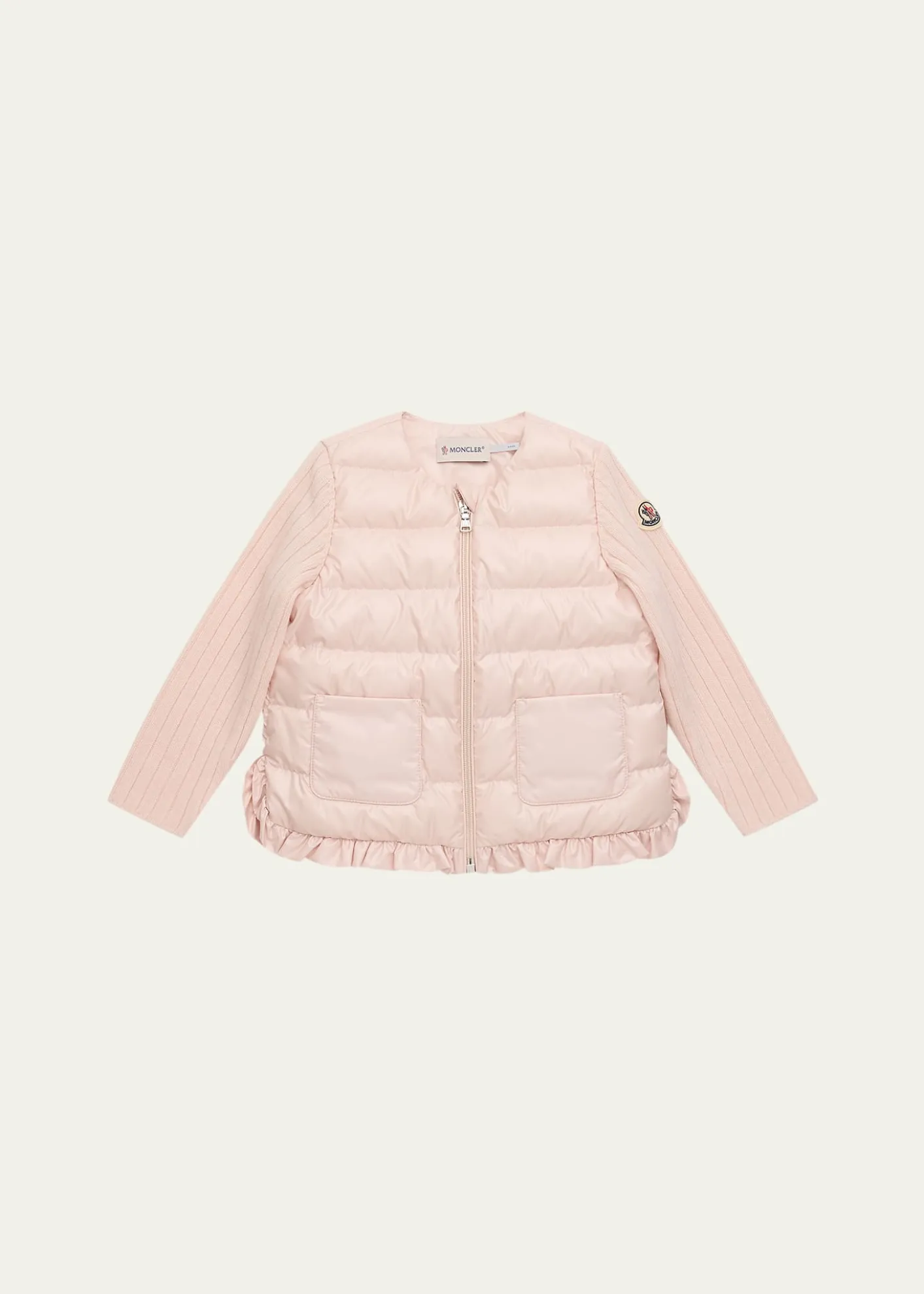 MonclerGirl's Rib-Sleeve Quilted Down Cardigan, Size 12M-3