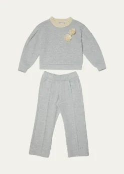 MonclerGirl's Floral Applique Sweatshirt & Sweatpants Set, Size 8-10