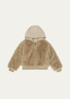 MonclerGirl's Teddy Zip-Front Cardigan with Nylon Hood, Size 8-10