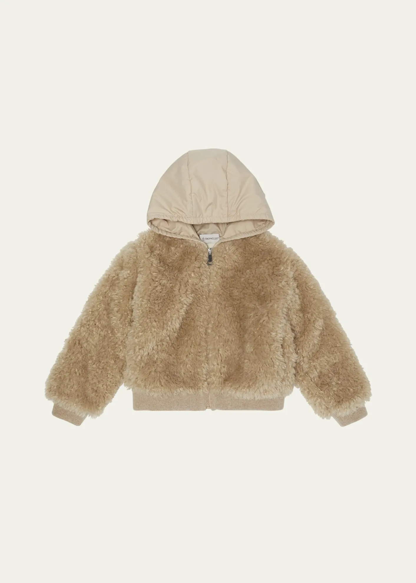 MonclerGirl's Teddy Zip-Front Cardigan with Nylon Hood, Size 8-10
