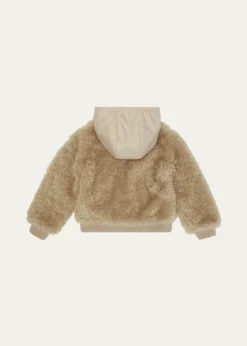 MonclerGirl's Teddy Zip-Front Cardigan with Nylon Hood, Size 12-14