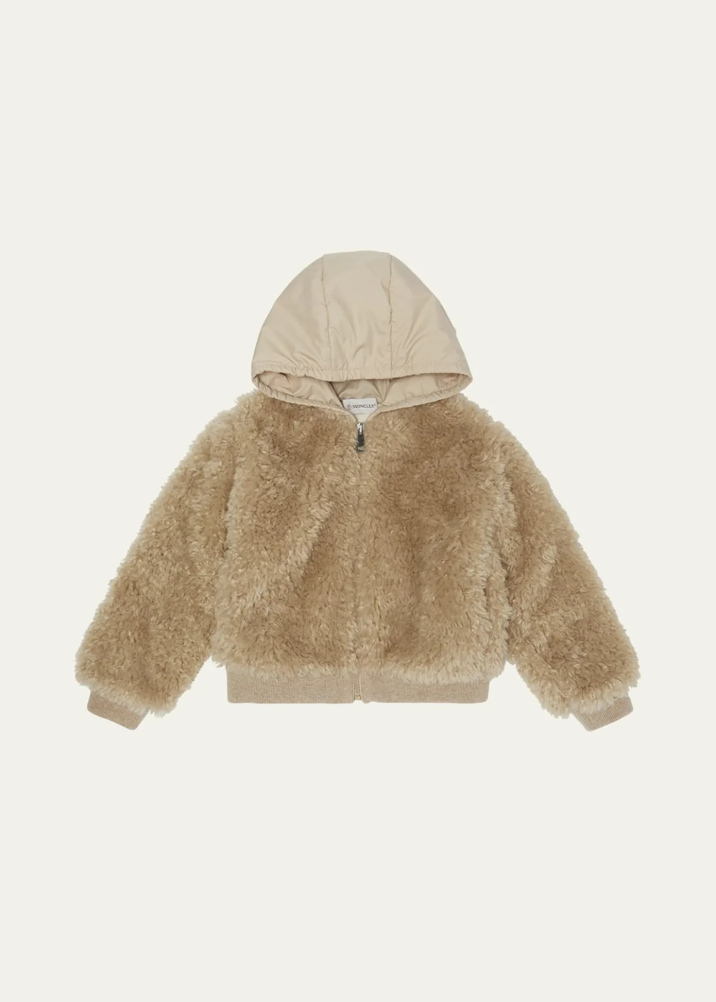 MonclerGirl's Teddy Zip-Front Cardigan with Nylon Hood, Size 12-14