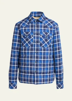 Moncler GrenobleMen's Plaid Snap-Front Shirt Jacket