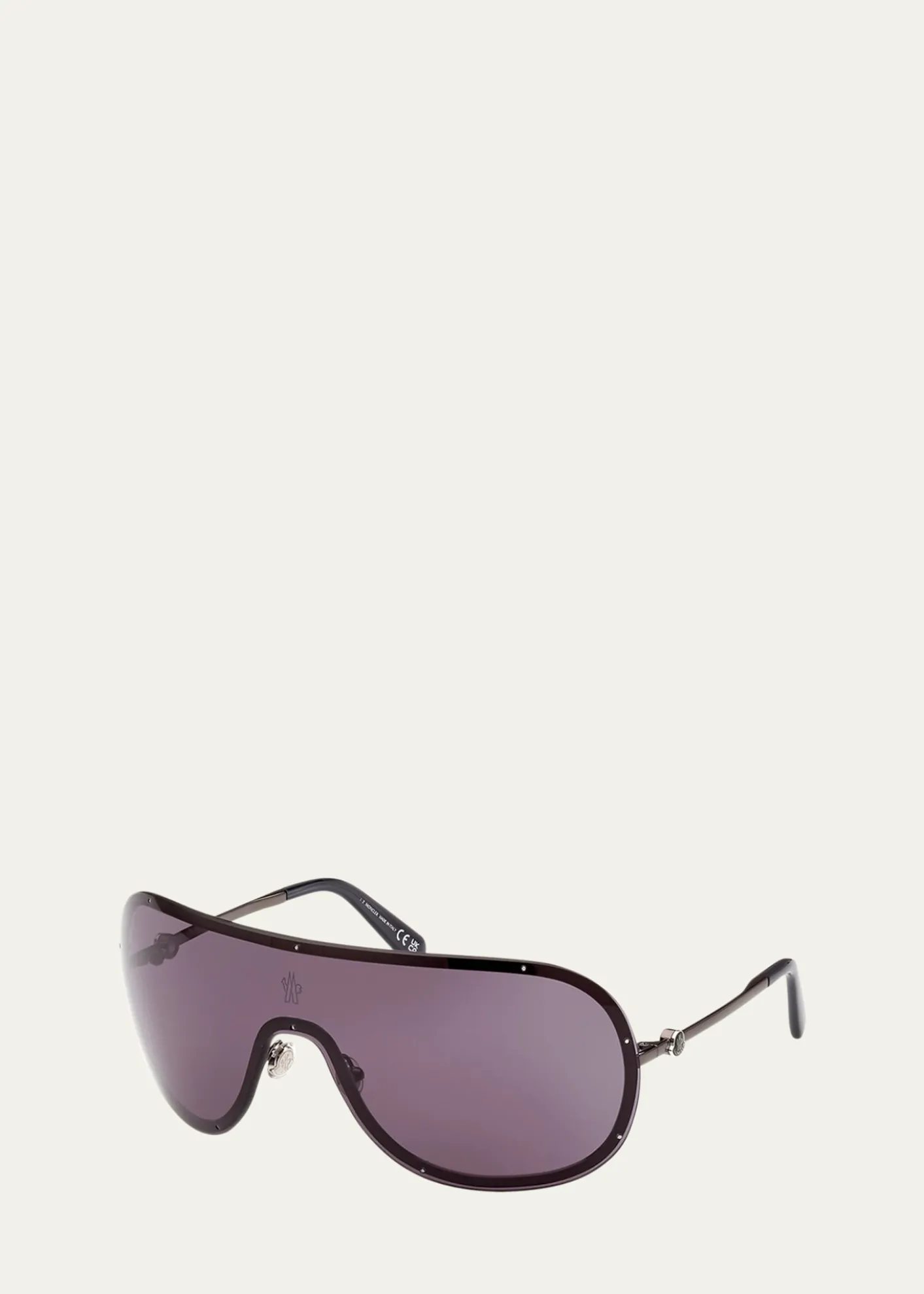 MonclerGunmetal Logo Metal Alloy Shield Sunglasses