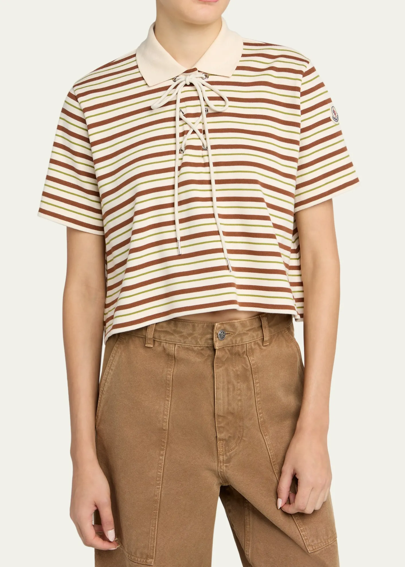 MonclerLace-Up Stripe Polo Shirt