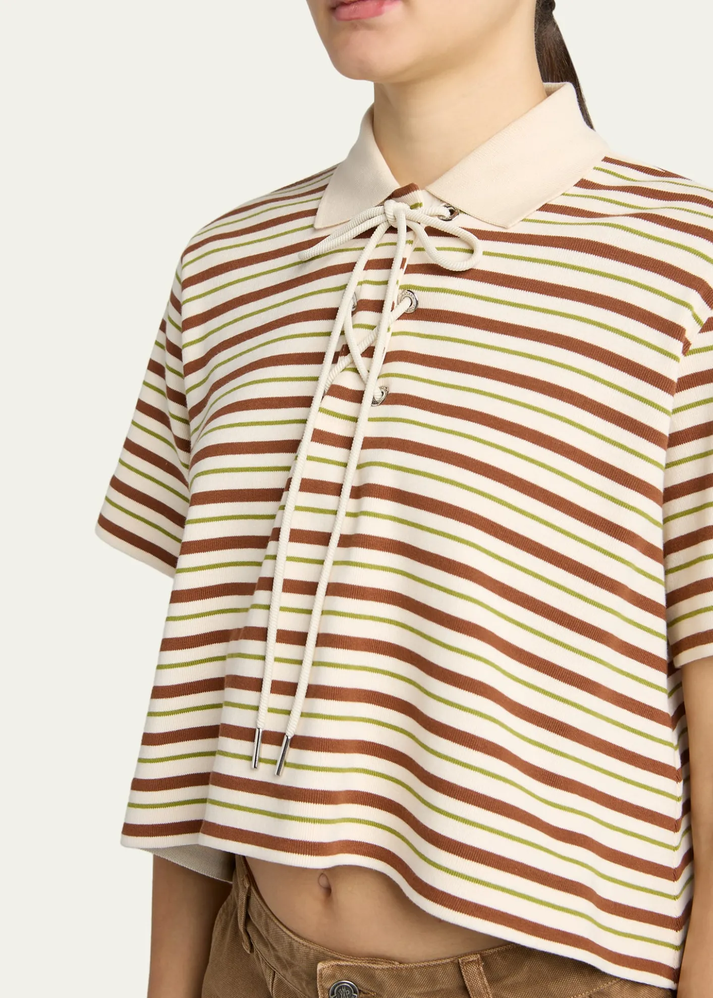 MonclerLace-Up Stripe Polo Shirt