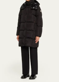 MonclerLitte Long Down Puffer Coat with Detachable Hood