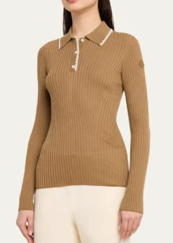 MonclerLong-Sleeve Rib-Knit Polo
