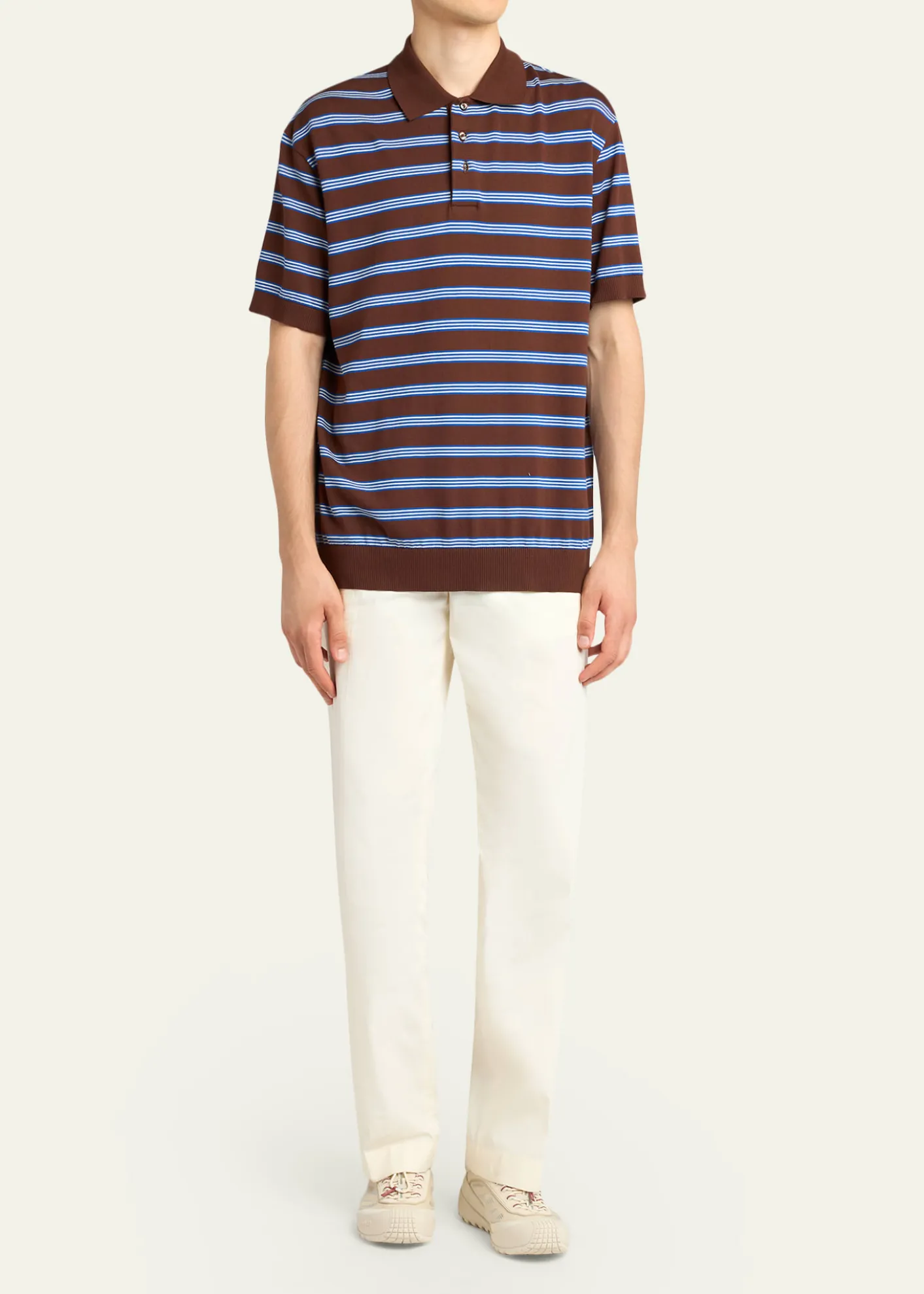 MonclerMen's Cotton Knit Triple-Stripe Polo Shirt