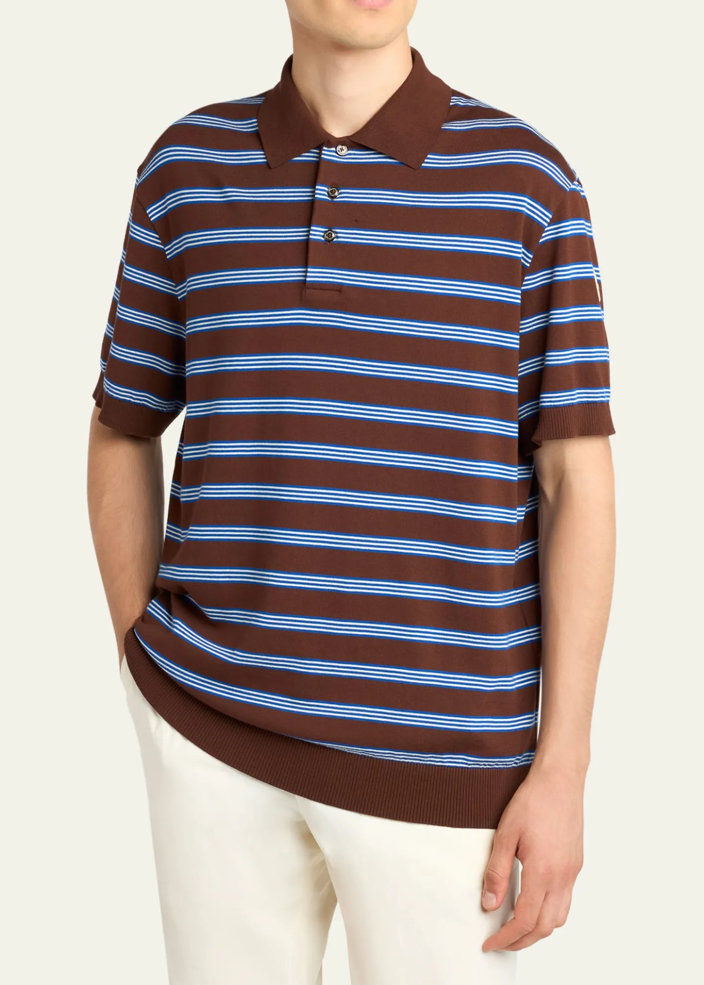 MonclerMen's Cotton Knit Triple-Stripe Polo Shirt