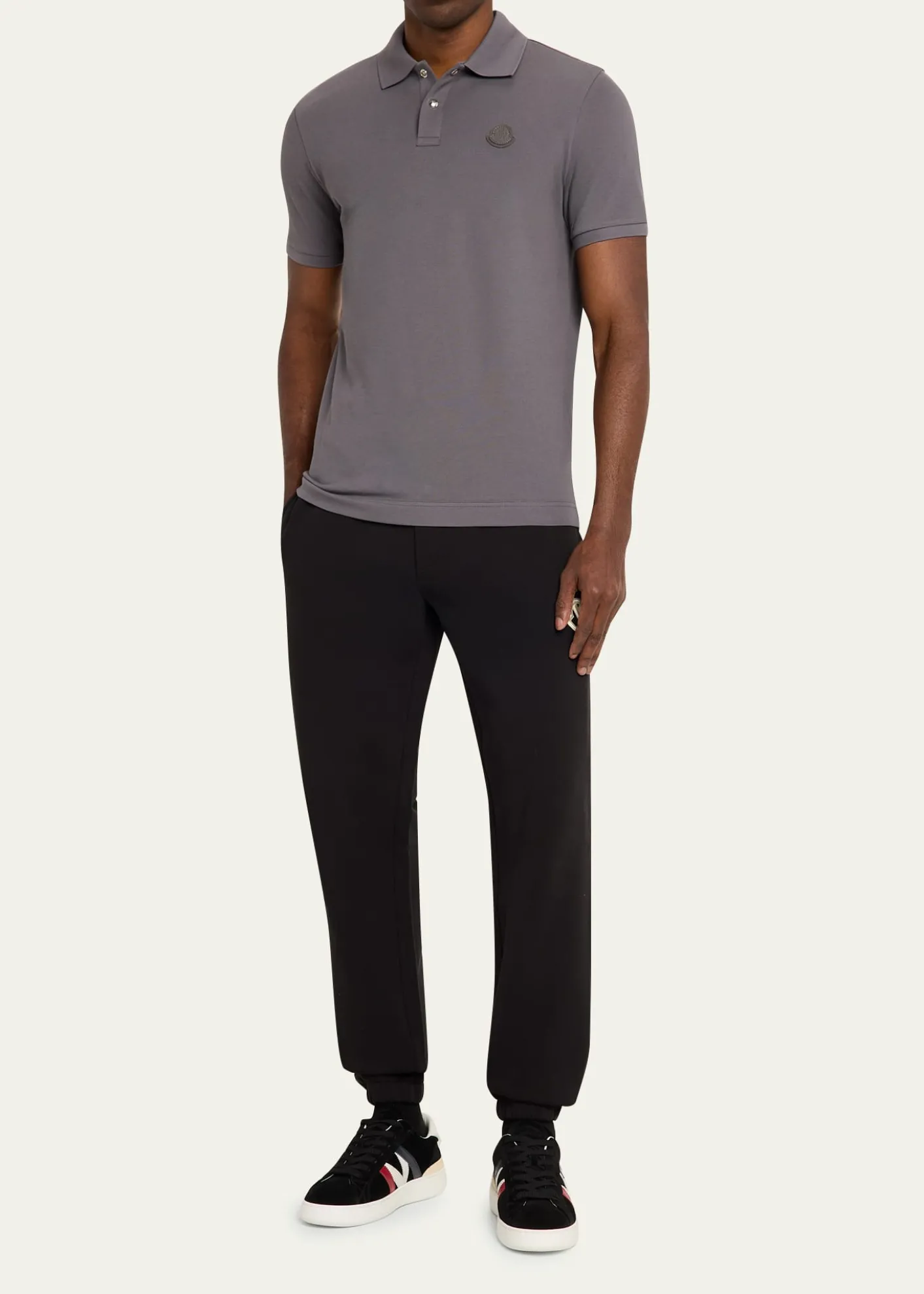 MonclerMen's Cotton Leather-Logo Polo Shirt