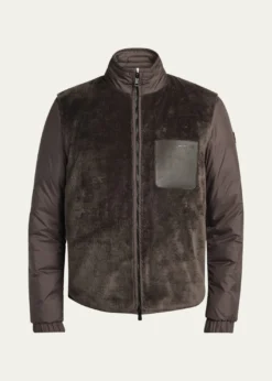 MonclerMen's Edit Dark Brown Teddy Fleece and Padded Reversible Livra Jacket