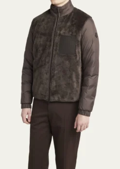 MonclerMen's Edit Dark Brown Teddy Fleece and Padded Reversible Livra Jacket