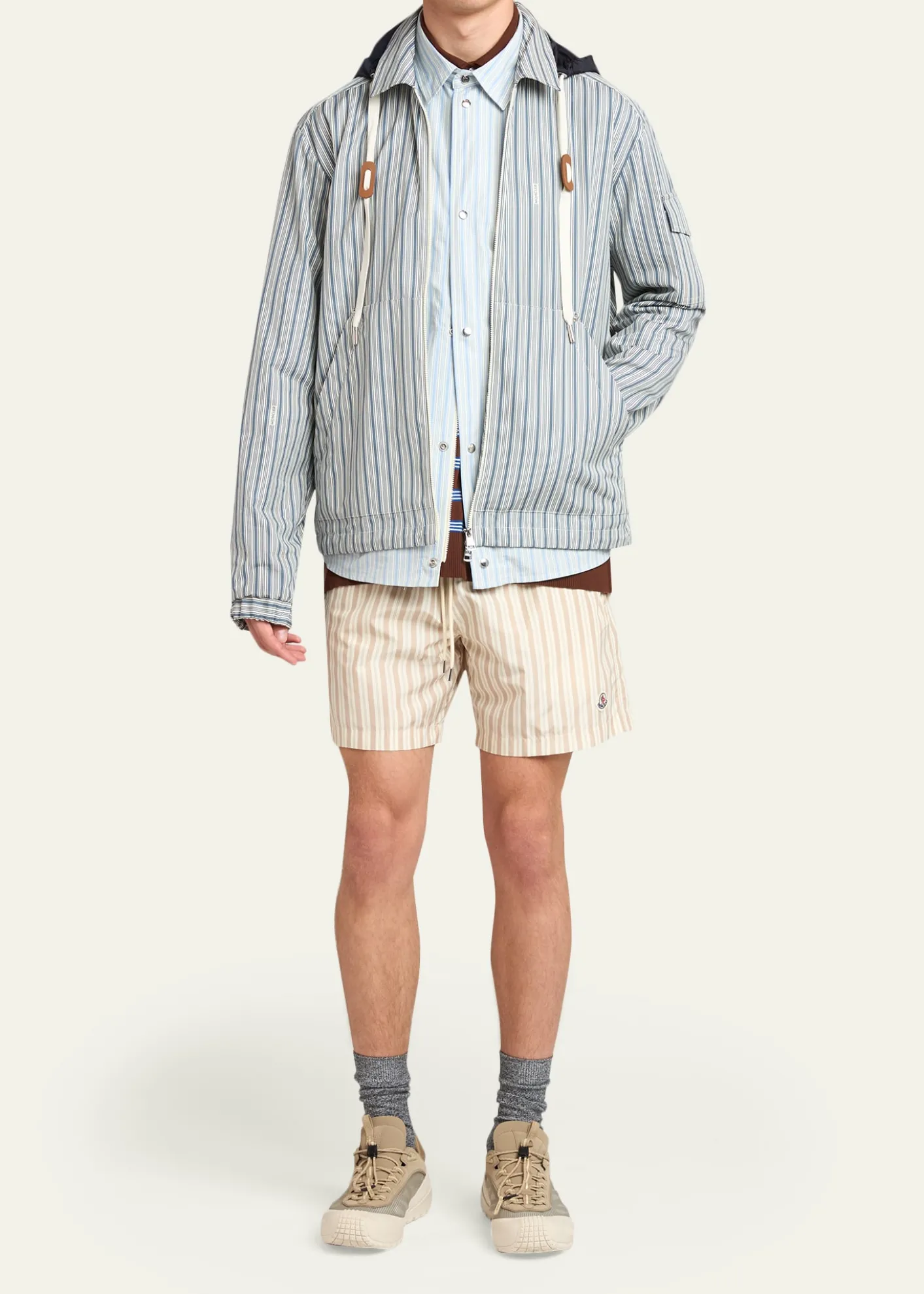 MonclerMen's Havas Stripe Full-Zip Hooded Shirt Jacket