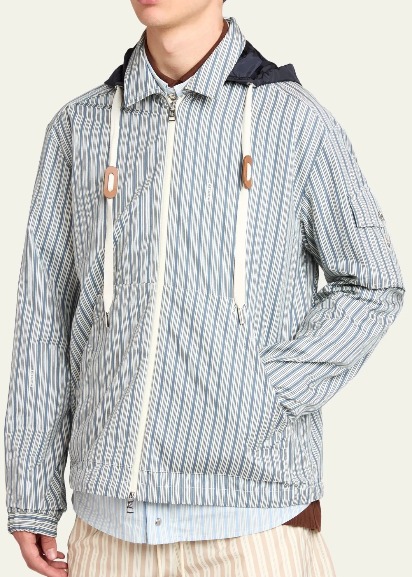 MonclerMen's Havas Stripe Full-Zip Hooded Shirt Jacket