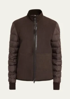 MonclerMen's Leather and Polyester Hybrid Full-Zip Jacket