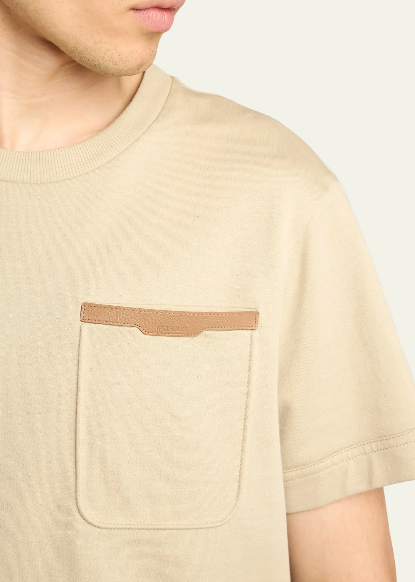 MonclerMen's Leather-Trim Pocket Cotton T-Shirt