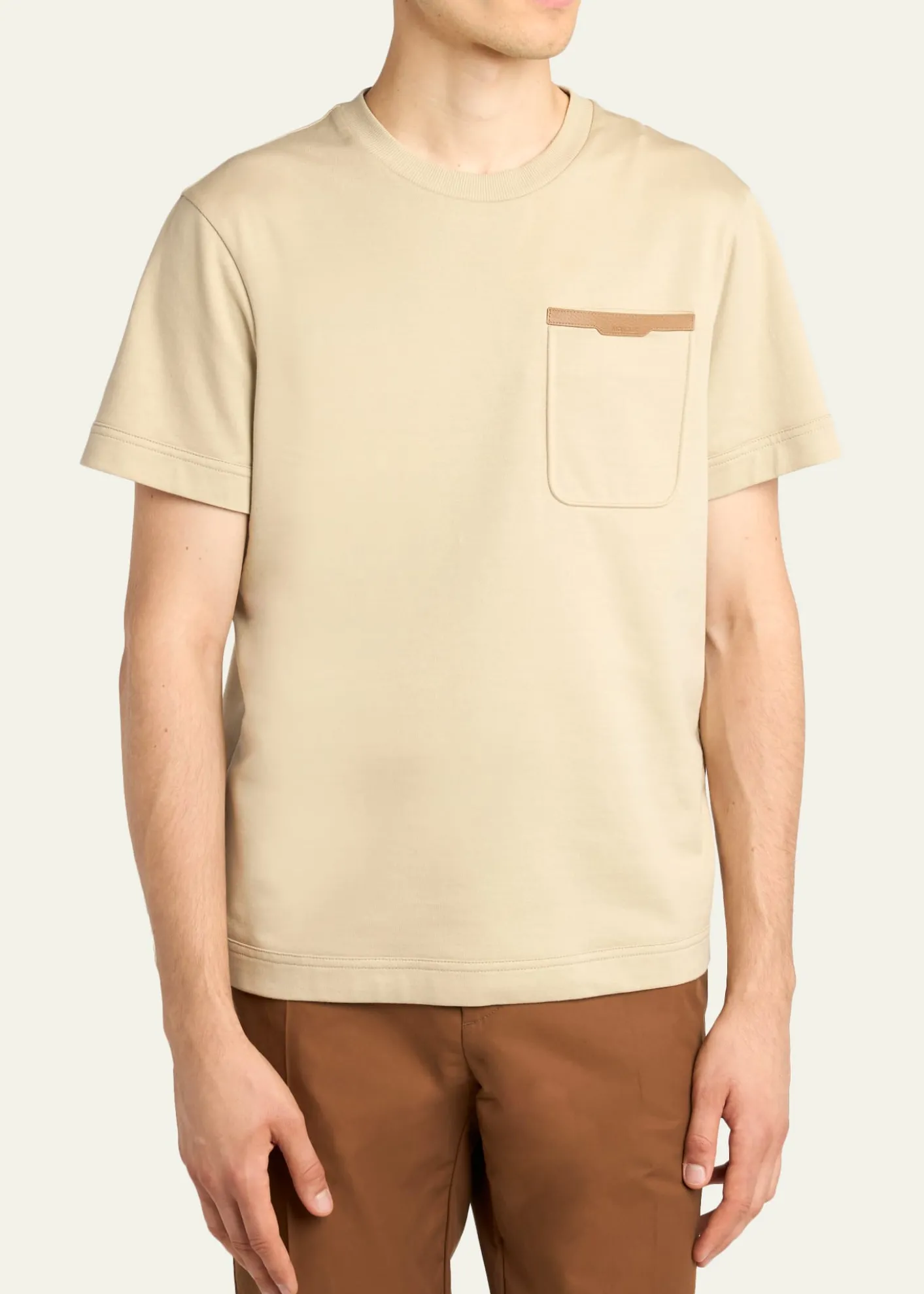 MonclerMen's Leather-Trim Pocket Cotton T-Shirt