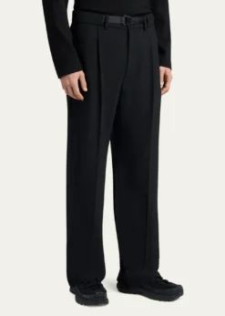 MonclerMen's Matte Black Belted Twill Trousers