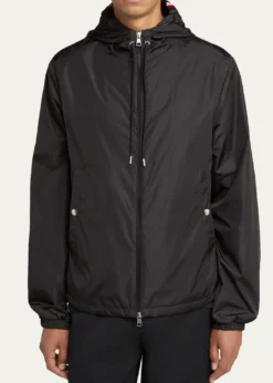 MonclerMen's Nylon Hooded Grosgrain-Trim Full-Zip Jacket