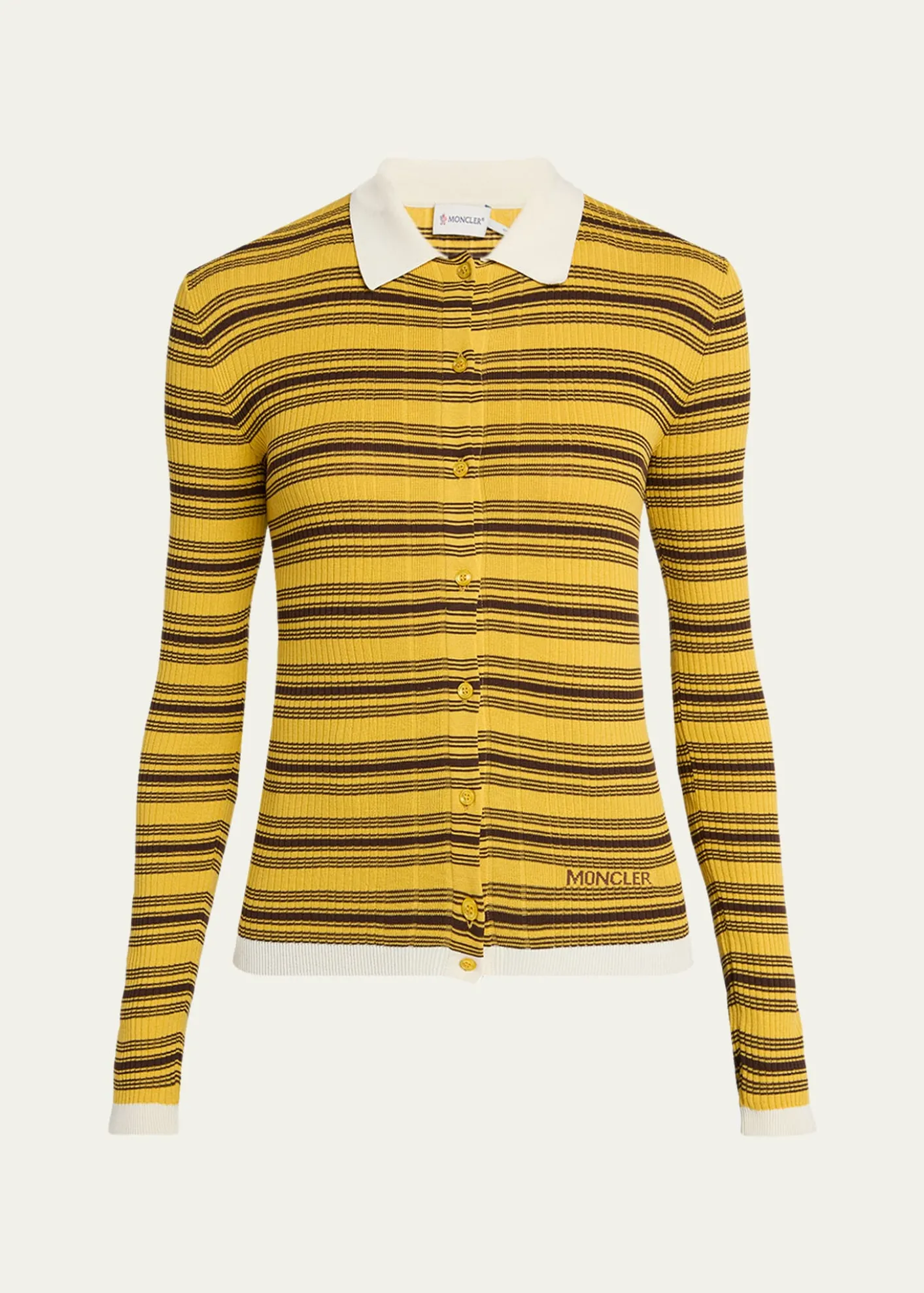 MonclerStripe Long-Sleeve Polo Cardigan