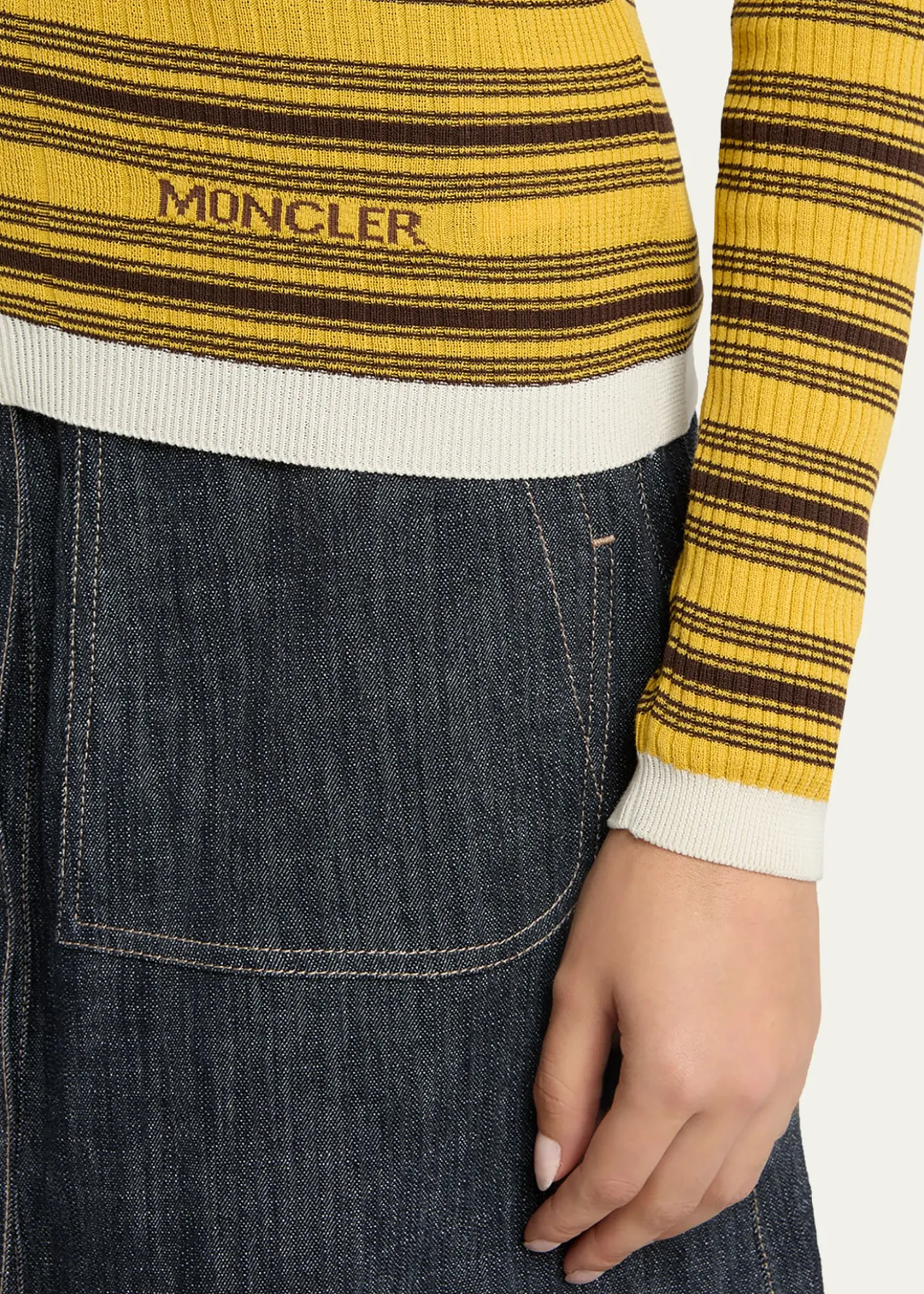 MonclerStripe Long-Sleeve Polo Cardigan