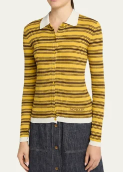 MonclerStripe Long-Sleeve Polo Cardigan