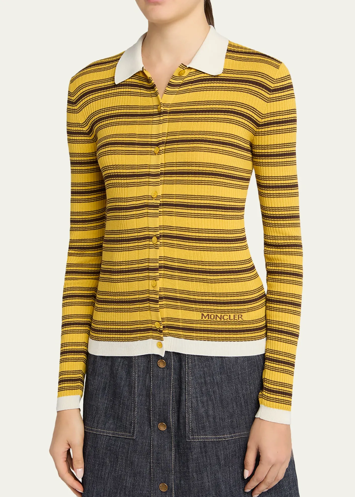 MonclerStripe Long-Sleeve Polo Cardigan