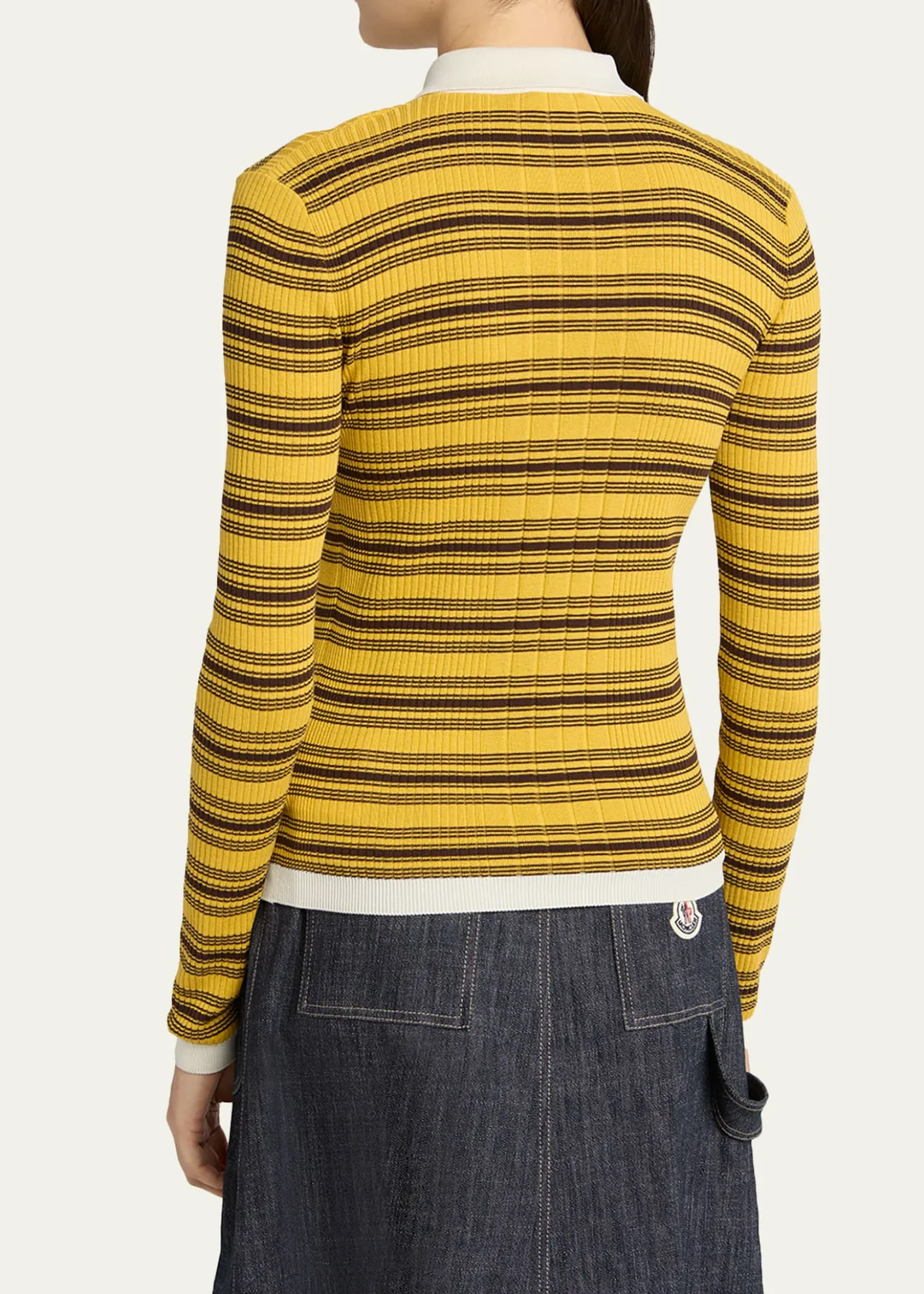 MonclerStripe Long-Sleeve Polo Cardigan
