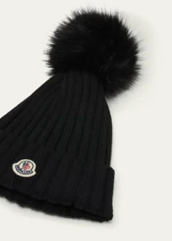 MonclerWool Beanie with Faux Fur Pom