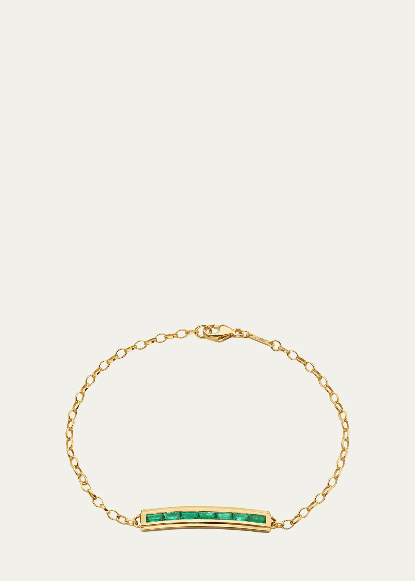 Monica Rich Kosann18K YELLOW GOLD POESY BRACELET WITH BAGUETTE EMERALDS AND ENGRAVED CARPE DIEM