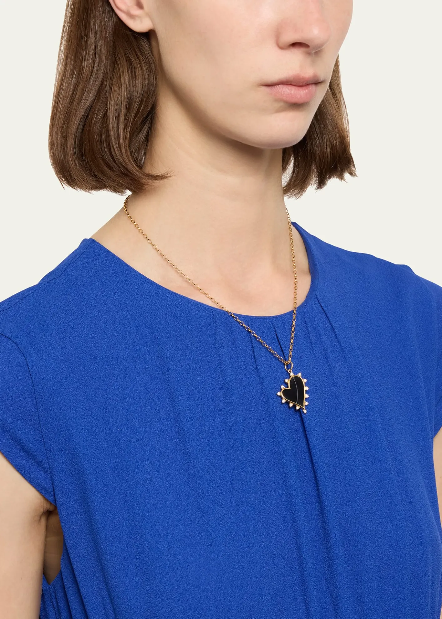 Monica Rich KosannBlack Agate Heart Necklace with Diamonds