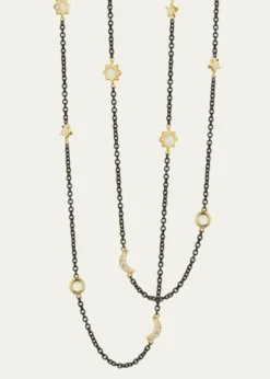 Monica Rich KosannSun, Moon and Stars Diamond and Moonstone Steel Chain Necklace, 47"L