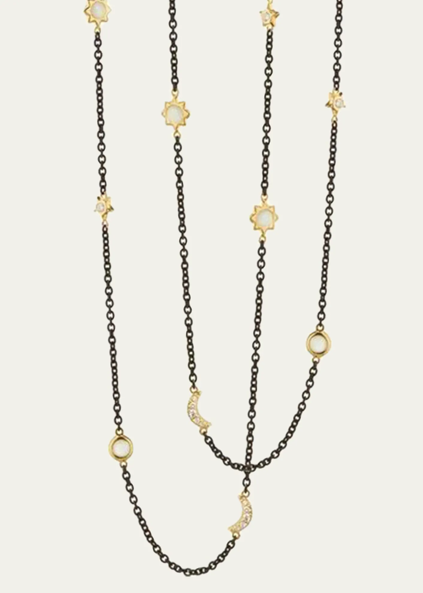 Monica Rich KosannSun, Moon and Stars Diamond and Moonstone Steel Chain Necklace, 47"L